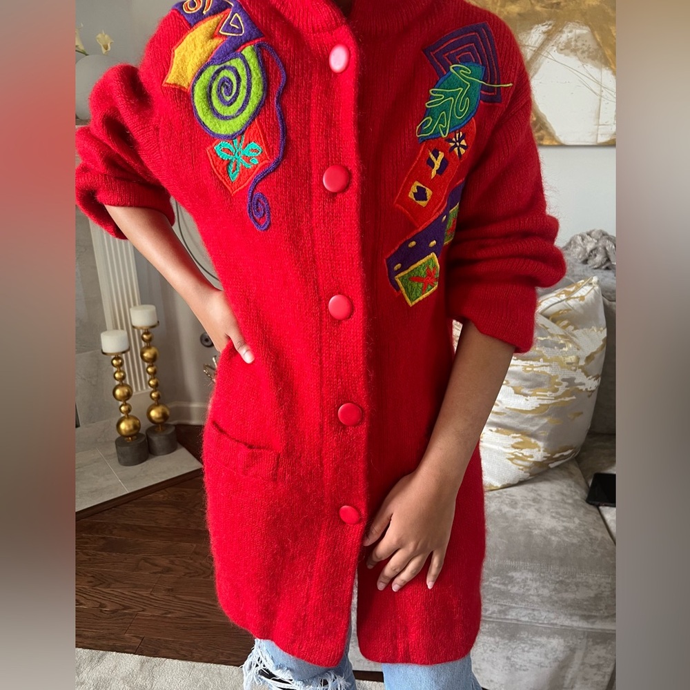 I.B. Diffusions Vintage Mohair Wool Blend Sweater Cardigan Coat Red Size Small